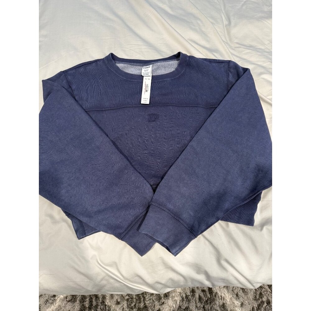 Victoria's Secret PINK Long Sleeve Fleece Cropped Sweatshirt Blue Size XL NWT